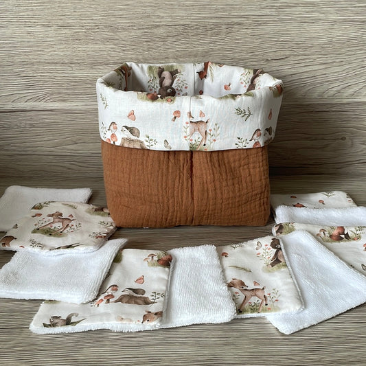 Panier et ses 10 lingettes lavables - Foret
