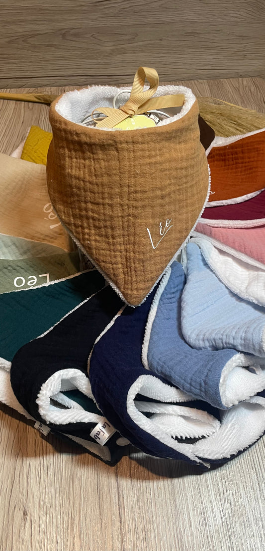 Bavoir bandana bambou et double gaze - coloris au choix