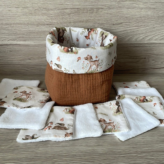 Panier et ses 10 lingettes lavables - Foret