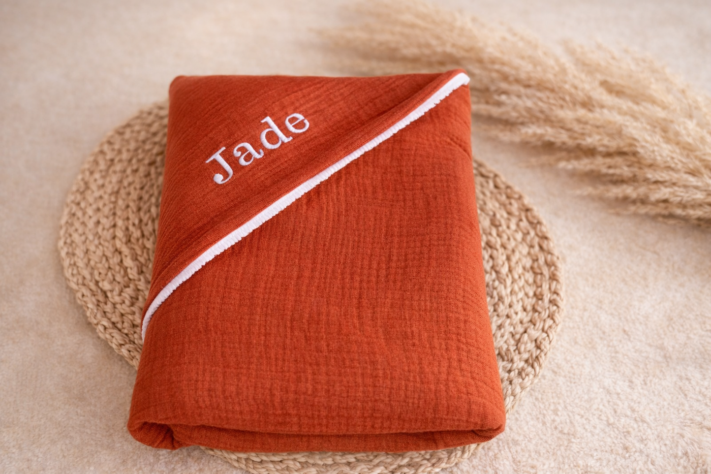 Pack sortie de bain bébé 80x80cm personnalisé avec gant