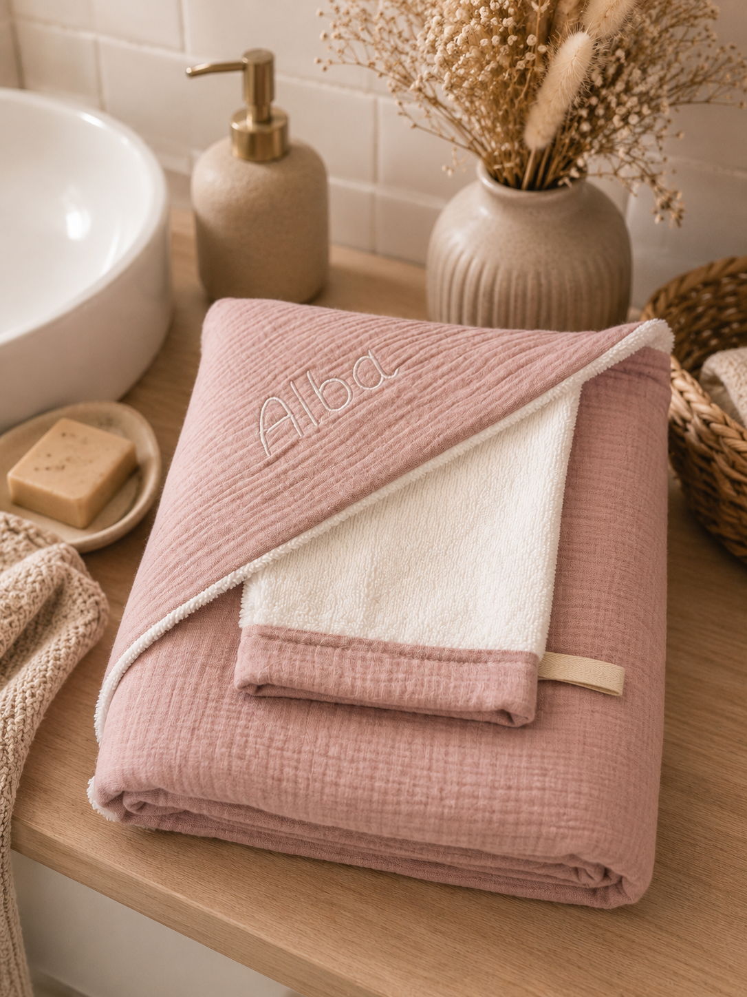 Cape de bain vieux rose