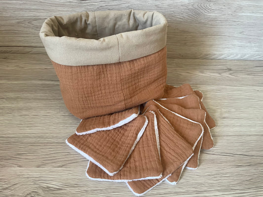 Panier et ses 10 lingettes lavables - coloris au choix