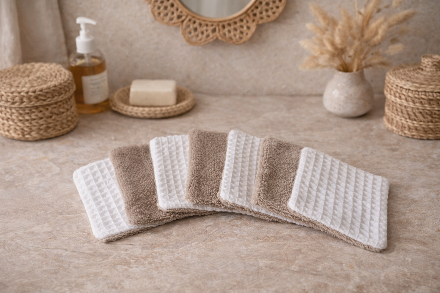 Lot de lingettes lavables en bambou et nid d’abeille