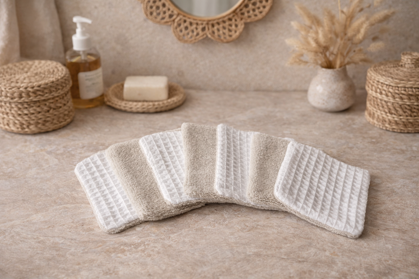 Lot de lingettes lavables en bambou et nid d’abeille