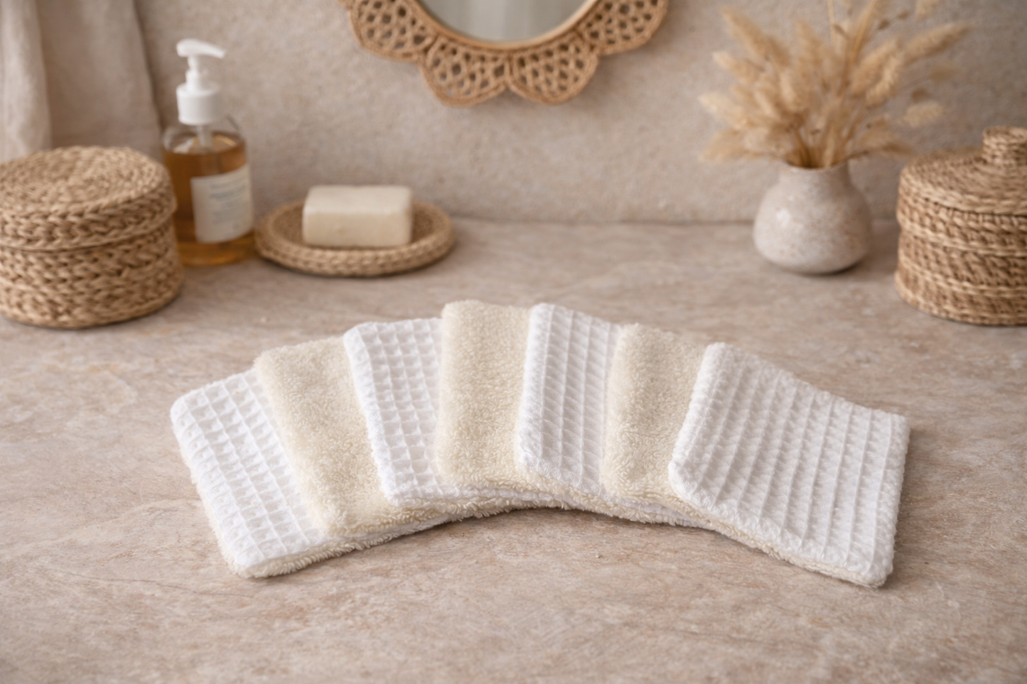 Lot de lingettes lavables en bambou et nid d’abeille