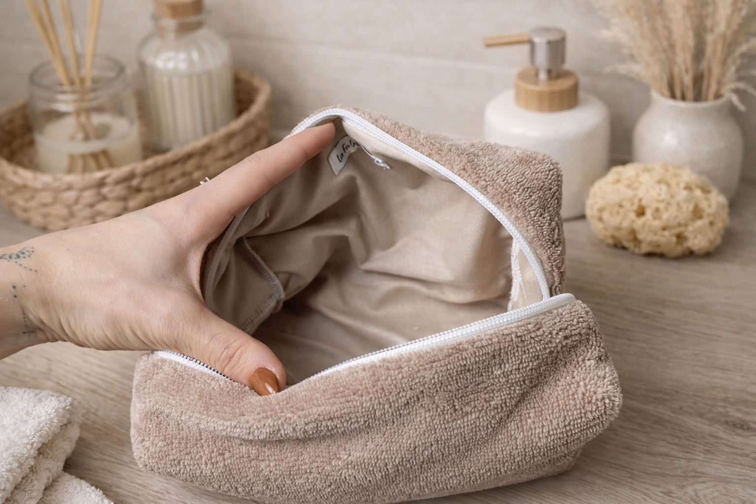 trousse de toilette intérieur eponge bambou
